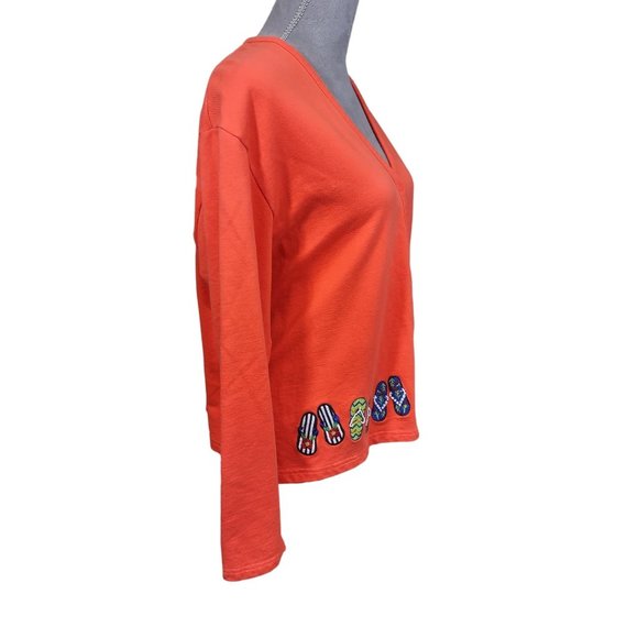 Mandal Bay Beaded Flip Flop Jacket Orange Cotton Stretch Snap Front Beach Large - Picture 2 of 8